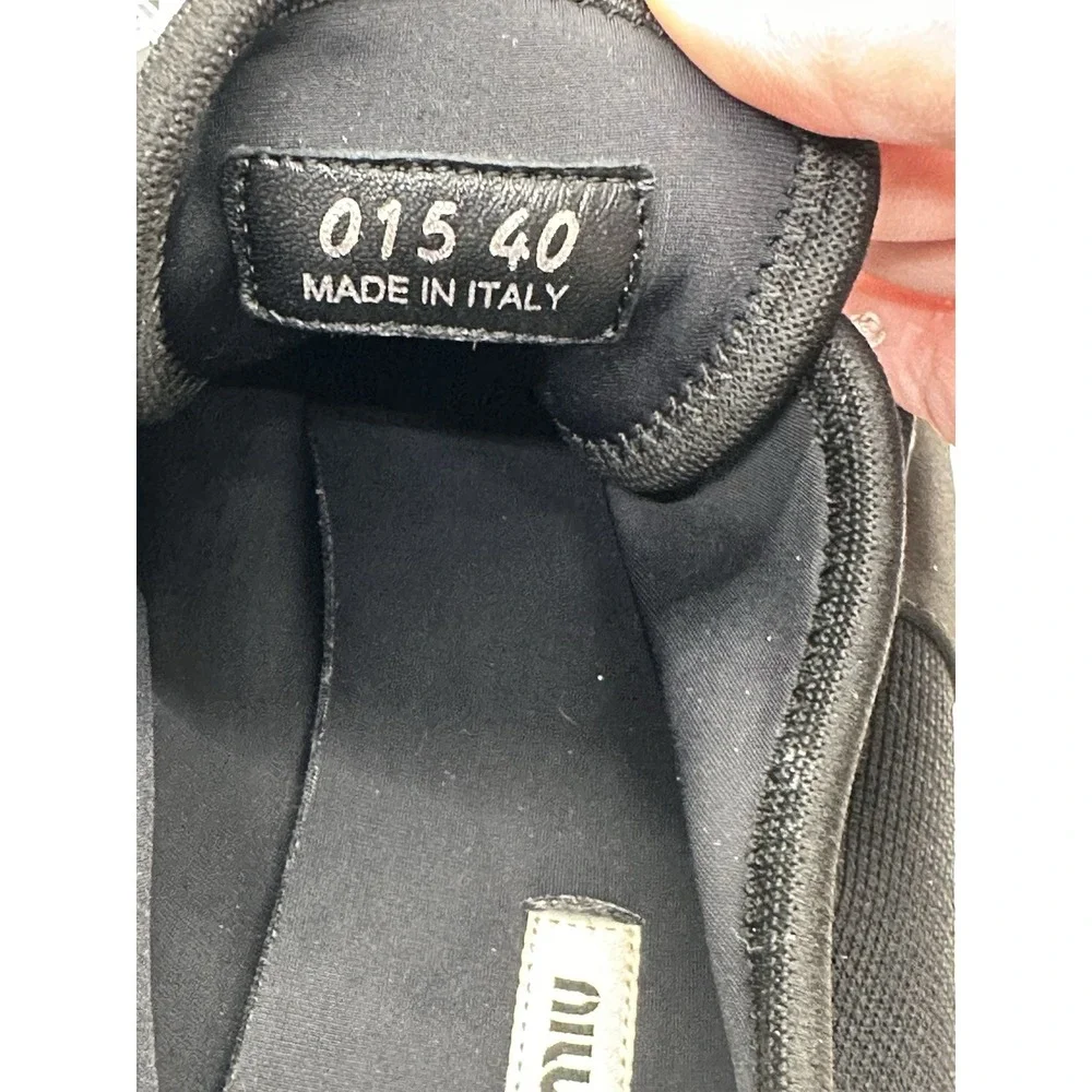Miu Miu Black Fabric and‎ Satin Crystal Embellished Slip On Sneakers Size 40